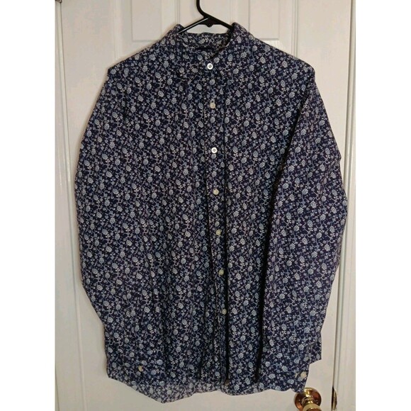 Nautica Men's Classic Allover Floral Button-Up Pocket Long Sleeve Shirt Navy L - Picture 2 of 6